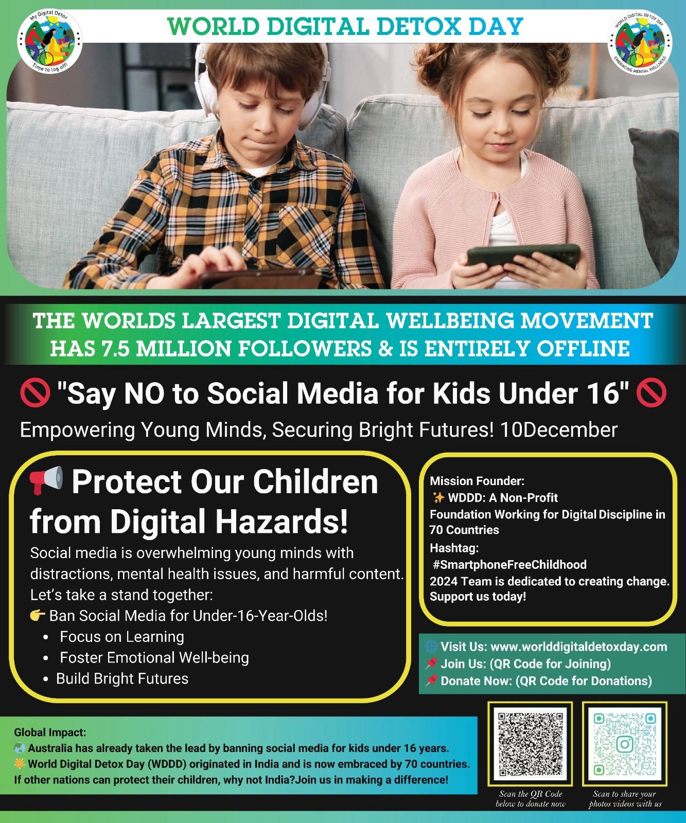 डिजिटल क्षेत्रातील बालसुरक्षेच्या चिंतेबद्दल सर्वोच्च न्यायालयाचे निर्देश  झेप फाउंडेशन – वर्ल्ड डिजिटल डिटॉक्स डे संस्थापक डॉ. रेखा चौधरी यांना 13 वर्षांखालील मुलांसाठी सोशल मीडिया वापरावर अनिवार्य वय पडताळणी आणि कायदेशीर बंदीबाबत केंद्र सरकारकडे सविस्तर निवेदन सादर करण्याची मुभा