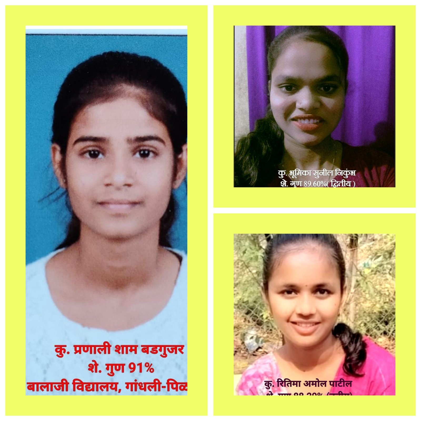 बालाजी विद्यालय गांधली-पिळोदेचा चमकदार निकाल: प्रणाली श्याम बडगुजर ९१% गुणांसह प्रथम!