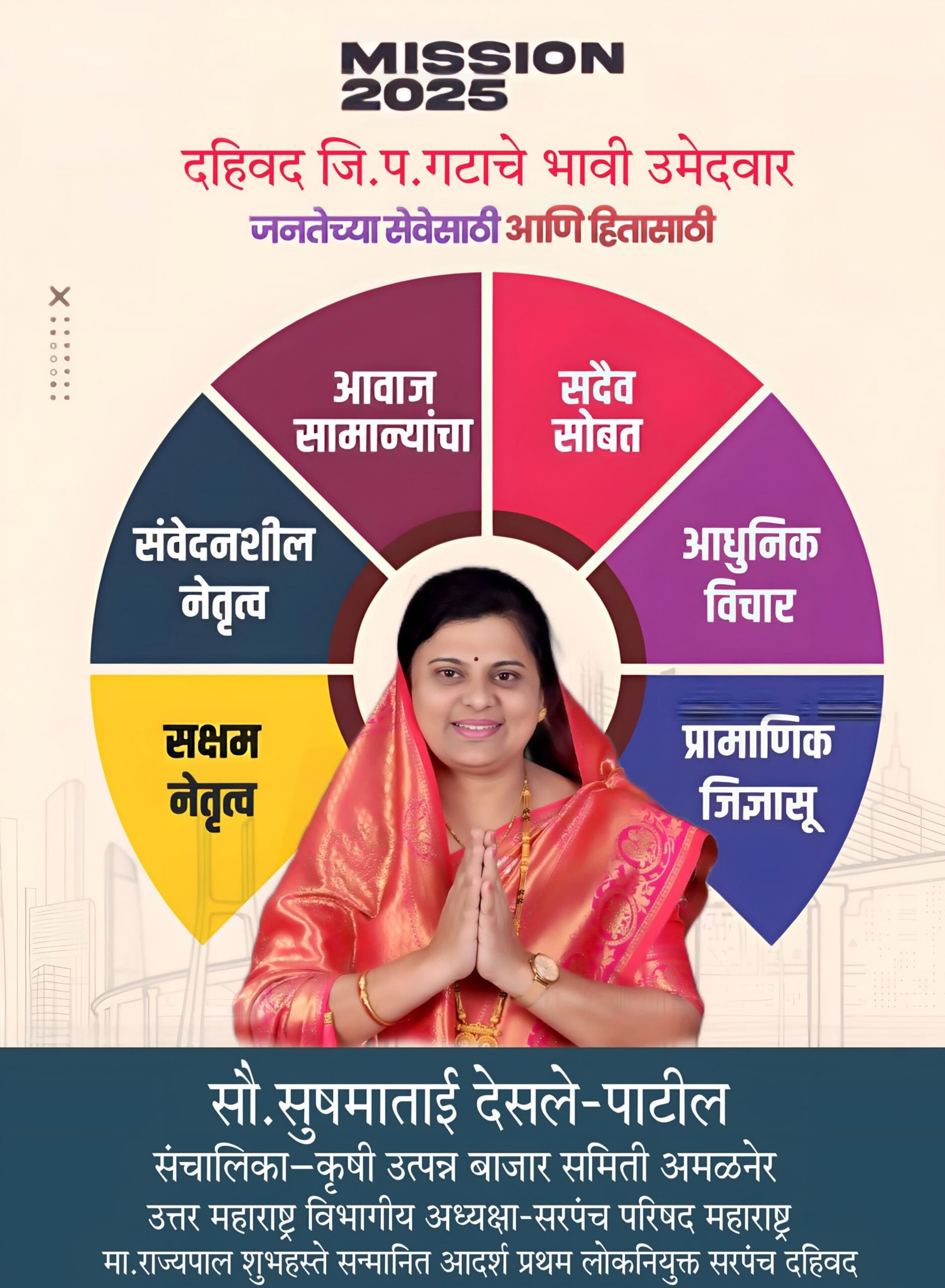 “लोकसेवेचा ध्यास घेऊन पुढे — सौ. सुषमाताई देसले जिल्हा परिषदेच्या रणांगणात!”