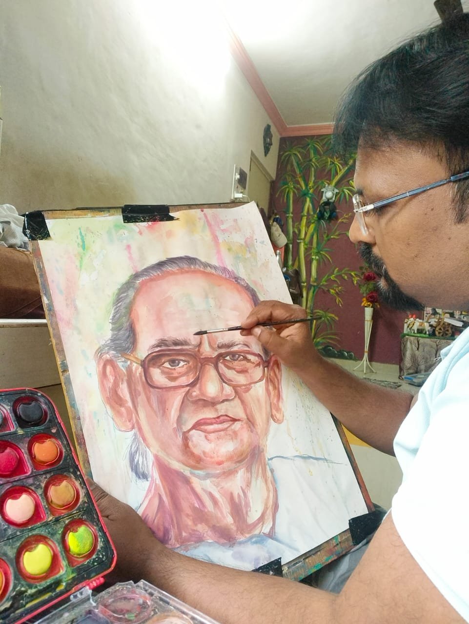 भारतीय शिल्पकलेचा तेजस्वी दीप विझला  ,जलरंग पोर्ट्रेटद्वारे कलाशिक्षक यश महाजन यांची राम सुतार यांना भावपूर्ण श्रद्धांजली