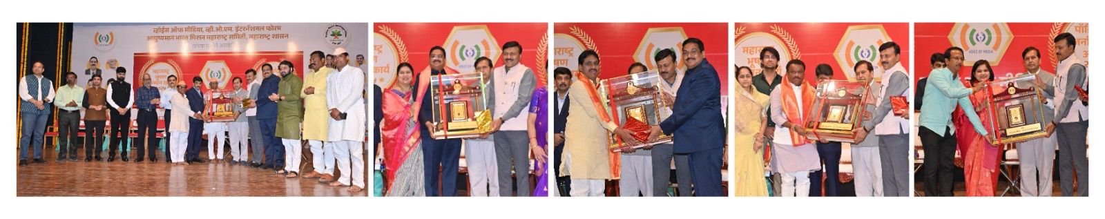 व्हॉईस ऑफ मीडिया’चा पुरस्कार सोहळा उत्साहात; विकासात्मक धोरणांसाठी पत्रकारांनी पुढाकार घ्यावा – मंगलप्रभात लोढा  पत्रकार समाजाचा खरा आधारस्तंभ – ओमप्रकाश शेटे  ‘महाराष्ट्र भूषण’ व ‘पॉझिटिव्ह जर्नालिझम’ पुरस्कारांचे वितरण