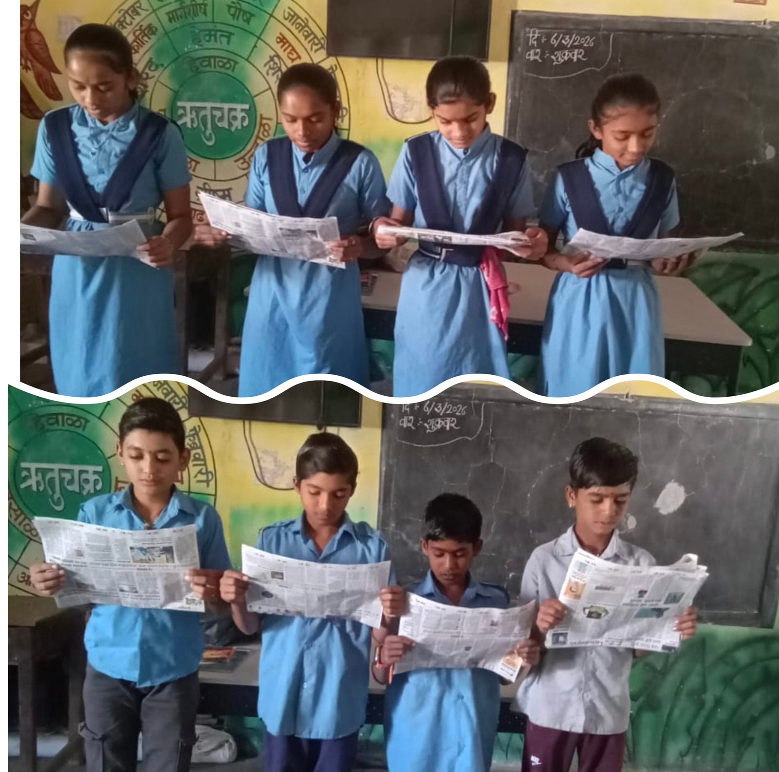 विद्यार्थ्यांमध्ये वाचनाची गोडी; गडखांब शाळेत वृत्तपत्र वाचनाचा उपक्रम