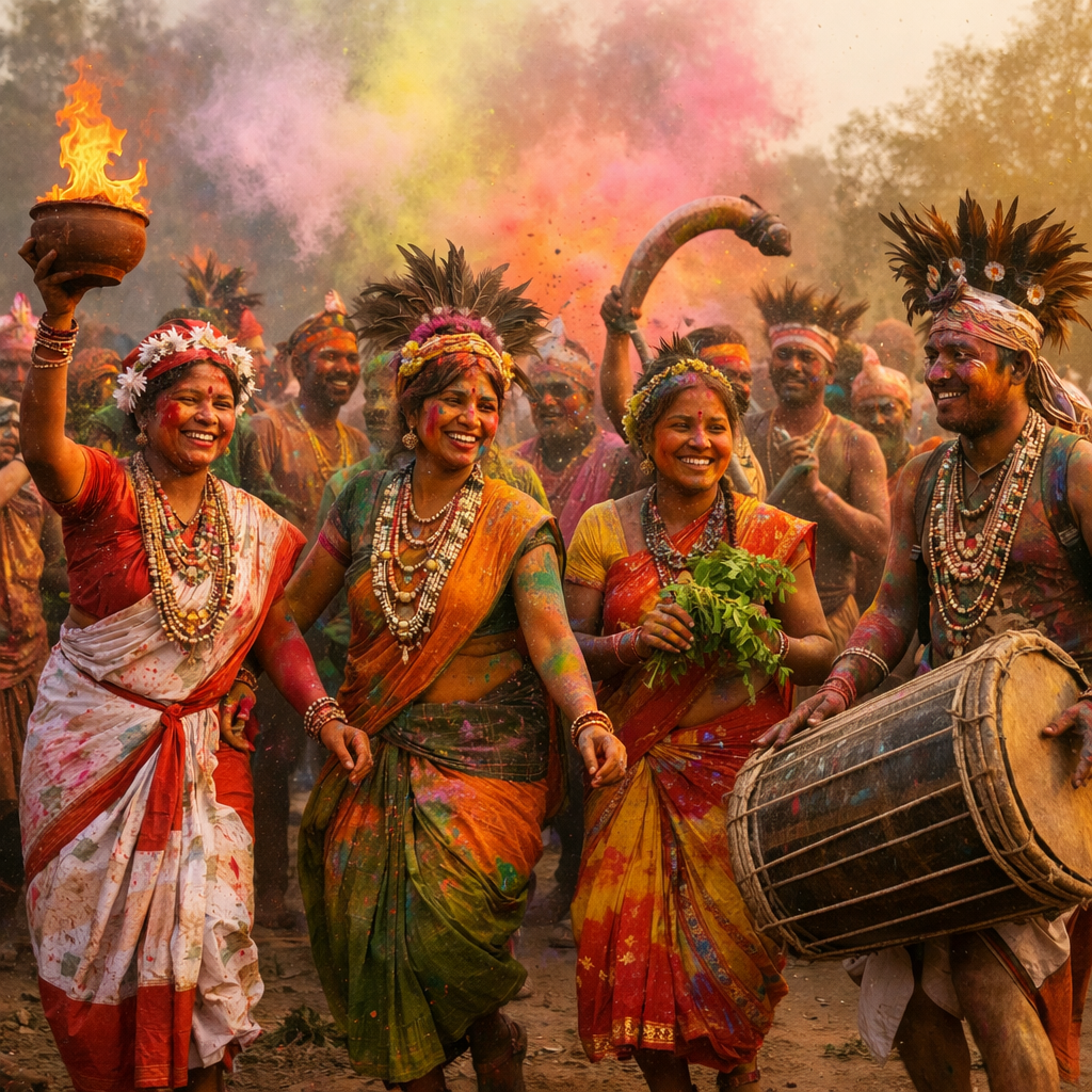 पळसाच्या फुलांत, ढोलाच्या तालांत… सातपुड्याची आदिवासी होळी!  प्रा. प्रकाश धर्माधिकारी , अमळनेर