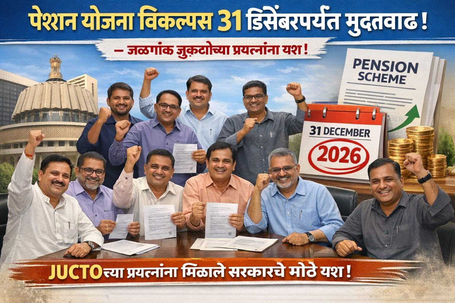 पेन्शन योजना विकल्पास ३१ डिसेंबरपर्यंत मुदतवाढ. –जळगांव जुक्टोच्या प्रयत्नांना यश.