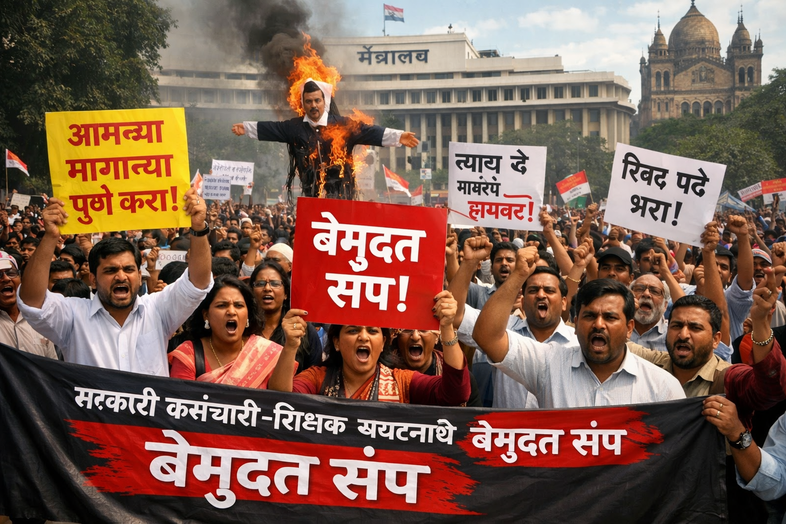 पेन्शन, भरती, सेवा प्रश्नांवरून राज्यात संपाची हाक  २१ एप्रिलपासून लाखो कर्मचारी-शिक्षक रस्त्यावर उतरणार