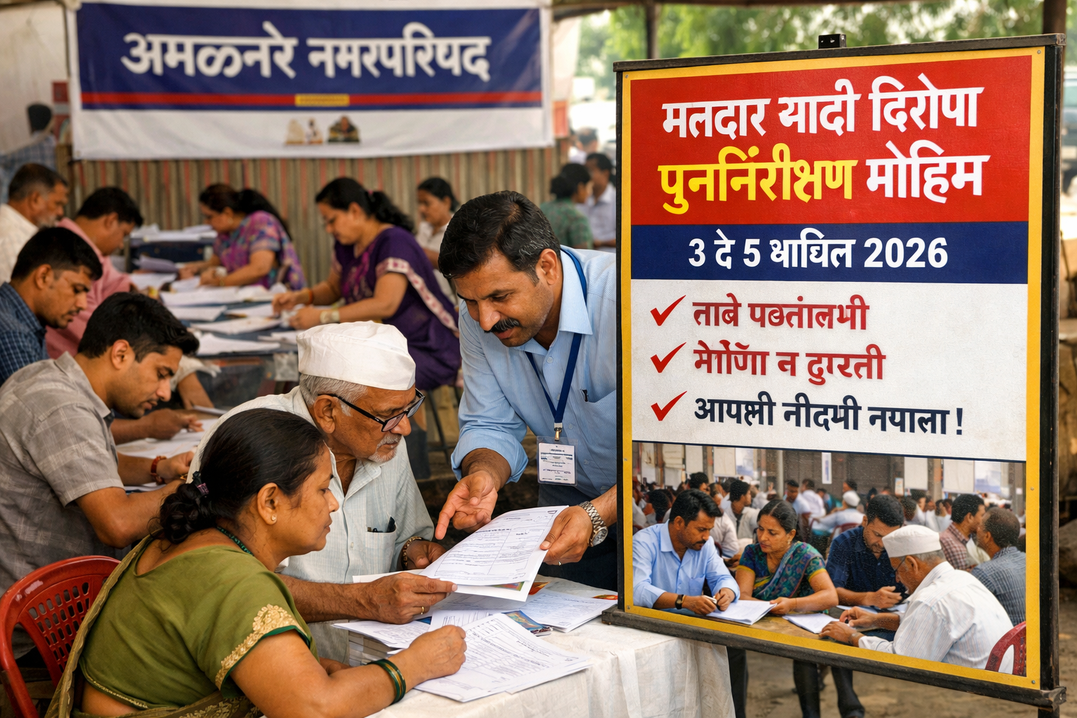 अमळनेरात मतदार यादी विशेष पुनर्निरीक्षण मोहीम; ३ ते ५ एप्रिलदरम्यान शहरभर कॅम्प  नावे पडताळणी, मॅपिंगसाठी नागरिकांना उपस्थित राहण्याचे आवाहन