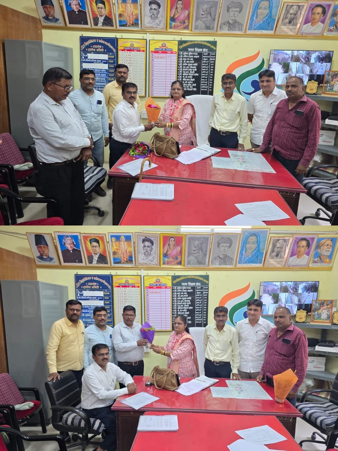 जळगाव जिल्हा परिषद माध्यमिक शिक्षण विभागात नवीन अधिकाऱ्यांचे स्वागत उत्साहात  ,माध्यमिक वेतन पथक अधीक्षकपदी दिलीप पवार, उपशिक्षणाधिकारी म्हणून चंद्रकांत गवळी यांनी स्वीकारला पदभार